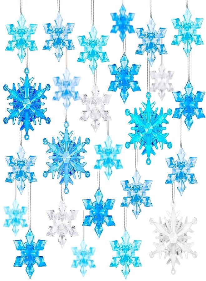 BOARDFEB 60Pcs Winter Snowflake Ornaments, Winter 3D Translucent Snowflake Hanging Ornaments for Christmas Tree Crystal Gems Pendants with Rope for Holiday Party Vase Filler (Blue) - Image 1